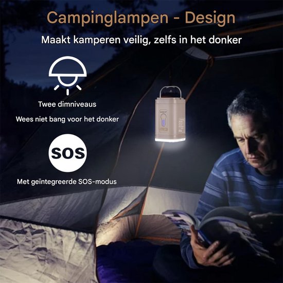 QTTVBTNA - Elektrische Opblaaspomp - 2-in-1 LED Campinglamp - 2400 mAh - Oplaadbare elektrische pomp - Voor luchtbed, opblaasbaar zwembad, zwemring, vacuüm opbergzak - Khaki - 5x5x8,3cm - 1 stuk van QTTVBTNA — afbeelding 3