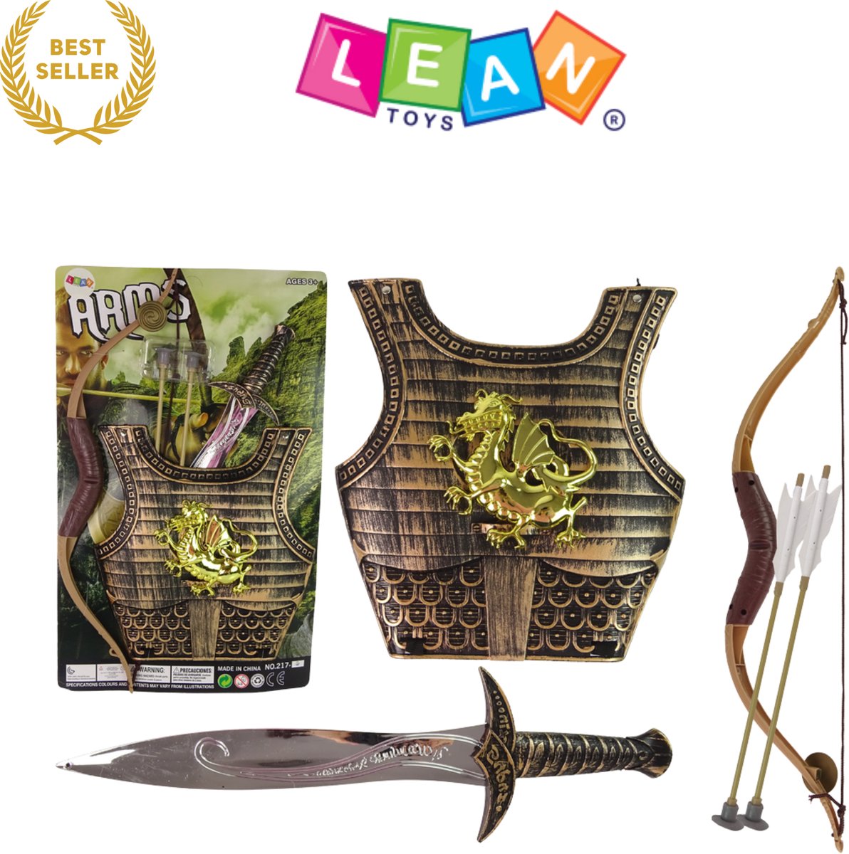 Shogun Warrior Samurai Ridder Speelset voor Kinderen – Compleet Kostuum met Boog, Zwaard, Schild & Harnas – Stoer Samurai Kostuum voor Rollenspel, Verkleedfeest, Carnaval & Halloween – Middeleeuws Educatief Speelgoed – Met Ebook