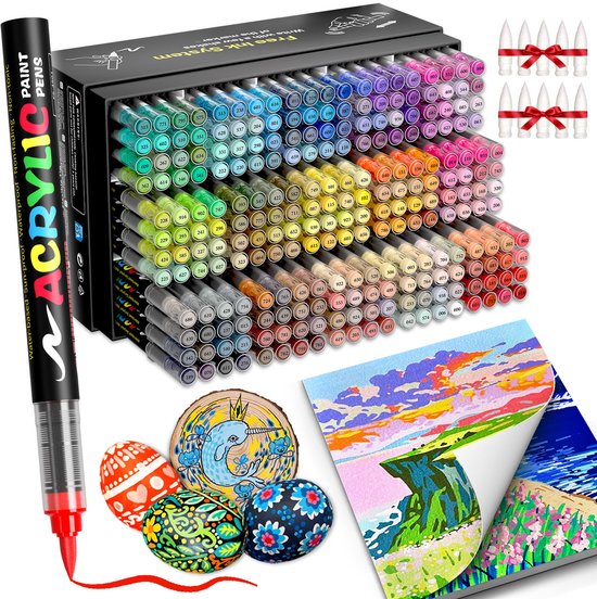 Elura® Art - Set de 120 marqueurs acryliques - Feutres de peinture - Coffret de dessin de Luxe pour pierre, toile, Glas et bois - Marker Acryl à séchage rapide, résistants à l'eau et adaptés aux Adultes et aux Enfants