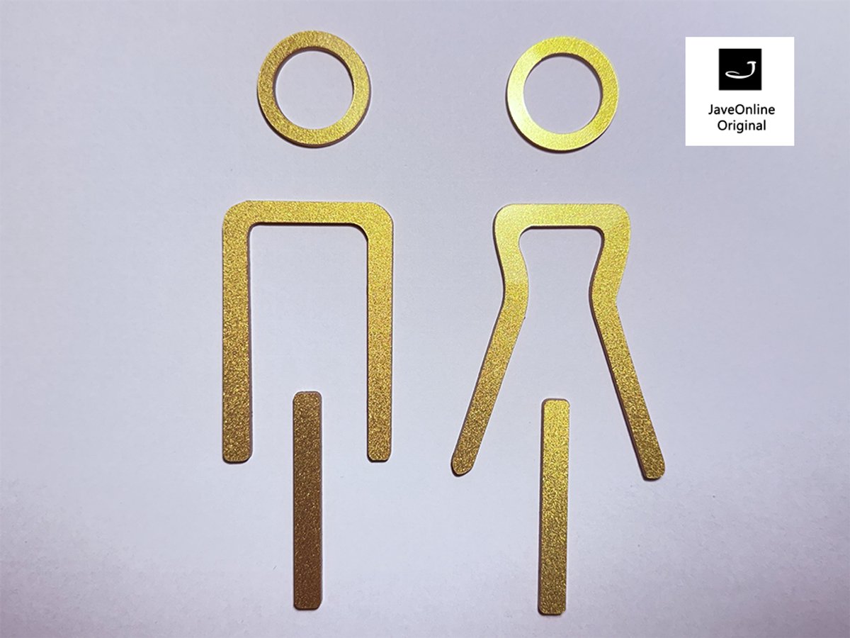 Pictogrammen kleedkamer of toilet - ELEGANT GOUDKLEUR - MAN + VROUW 3D - Hoogwaardig Acryl bord - Zelfklevend - Pictogram - Deurbord - Dames en Heren kleedkamer