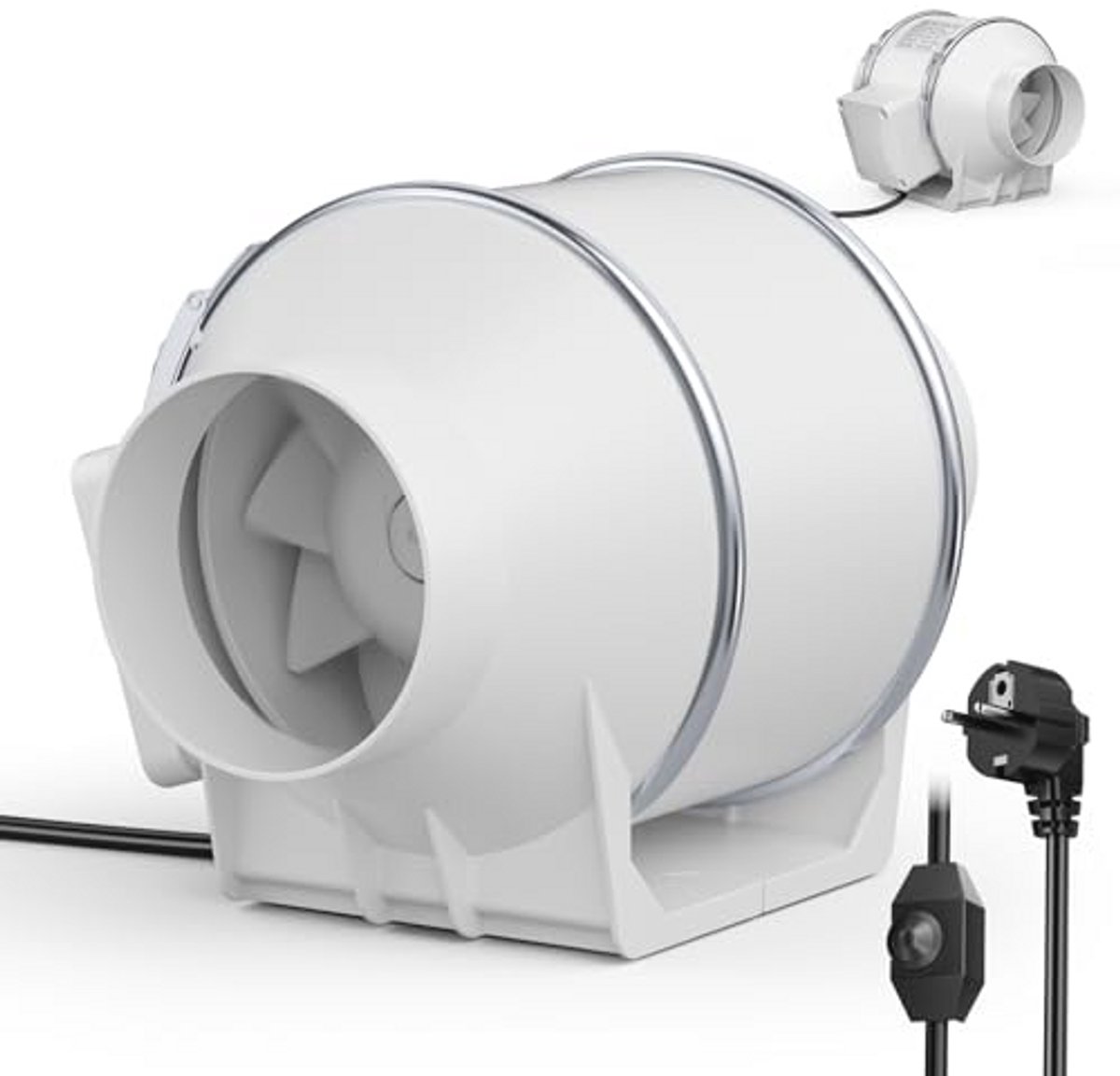 Inline Afvoerventilator 310 m³/h voor Badkamer, Keuken en Kelder - Geluidsarm en Variabele Snelheidsregeling