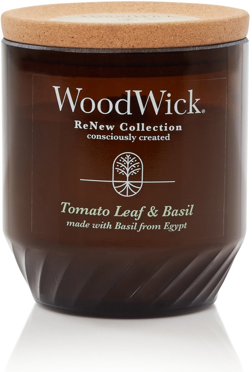 WoodWick ReNew Large Geurkaars - Tomato Leaf & Basil - 75 branduren Bruin