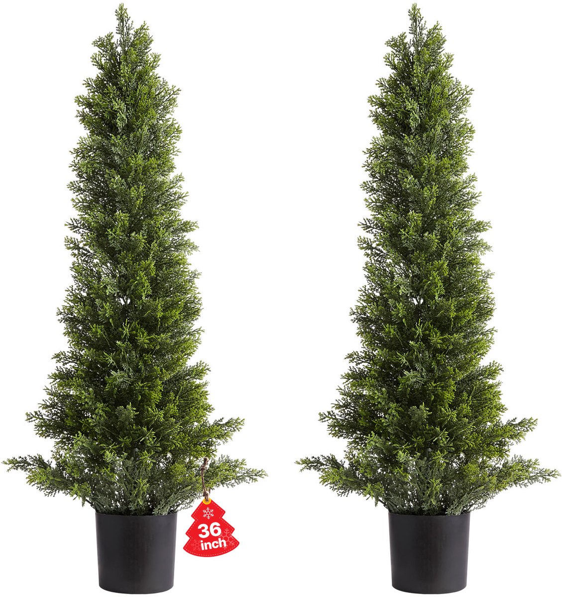 Vevor Kunstmatige Topiary Cederbomen, Set van 2, 914 mm, Kunstplant, Decoratieve Plant, Eenvoudige Montage voor Decoratie, Veranda, Buitenterras, Tuin, Balkon, Achtertuin, Binnen, Kantoor Groen