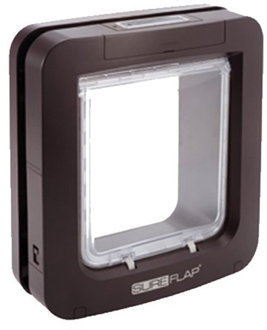 Bruin microchip kattenluik met transparant klapdeurtje, merk SureFlap.