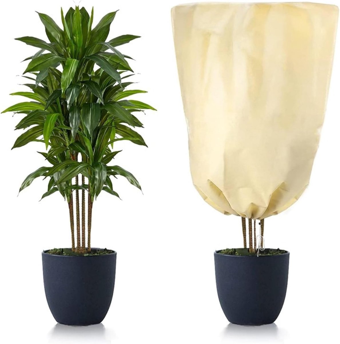 Vorstbeschermer - Plantenbeschermingsdoek - Wintervorstbeschermer - 2-pack Plantenbeschermhoes - Winterbeschermhoes - Plantenvorstbeschermzak - Met rits en trekkoord, geschikt voor potplanten en boombescherming, herbruikbaar, 60x80cm, (beige)