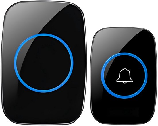 Sonnette sans fil, portée de 300 mètres, sonnette Ring, étanche IP44, noire.