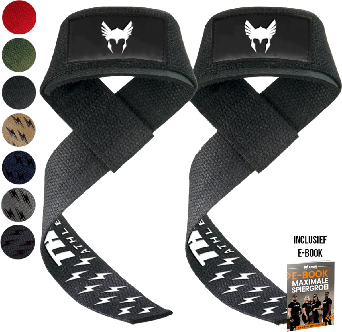 Thor Athletics Lifting Straps - Extra Grip - Krachttraining Accessoires - Powerlifting Straps - Deadlift Straps - Zwart - Inclusief E-Book - One Size