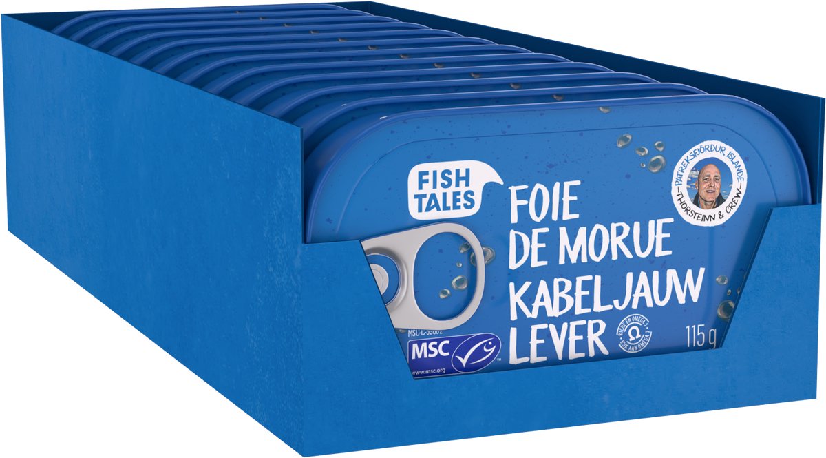 Fish Tales Kabeljauwlever - rijk aan eiwitten, omega-3 en vitamine A - 12 pack - 115 g