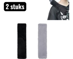 2 stuks - Gordelhoezen - Autogordel Beschermer - Auto accessoires - Zachte Pluche Gordel Hoes voor Meer Comfort - Universele gordelbeschermer - Geschikt voor autogordels, Verbetert het rijcomfort - Zwart en grijs