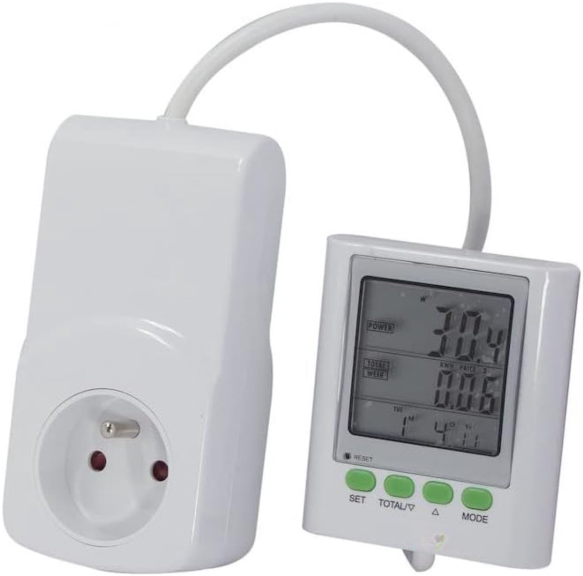 P1 Meter - 1,20 Meter kabel - Slimme Meter - Verbruiksmeter met Verplaatsbaar Display - Energie en Kosten Meter - PVC - Wit