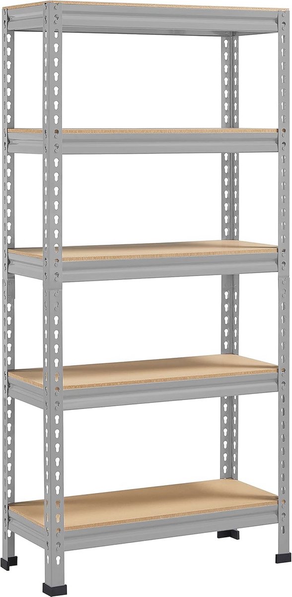 Hoekplanken Opslagrek - Heavy Duty Metalen Rekken - 5 Planken - 750 kg Belastbaar - 70 x 30 x 150 cm - Lichtgrijs