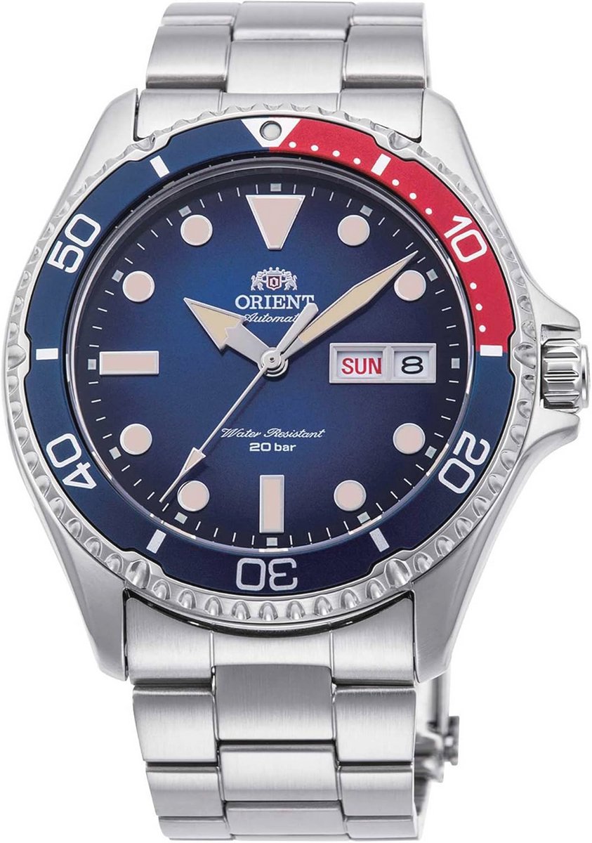 Automatisch Herenhorloge met Roestvrijstalen Armband - Zilver/Blauw/Rood
