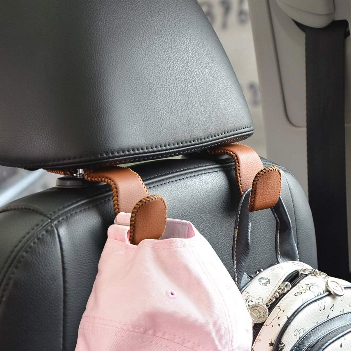 Universele Hoofdsteun Hanger voor Auto - Multifunctionele Haken voor Tas, Drinken en Meer (Bruin)