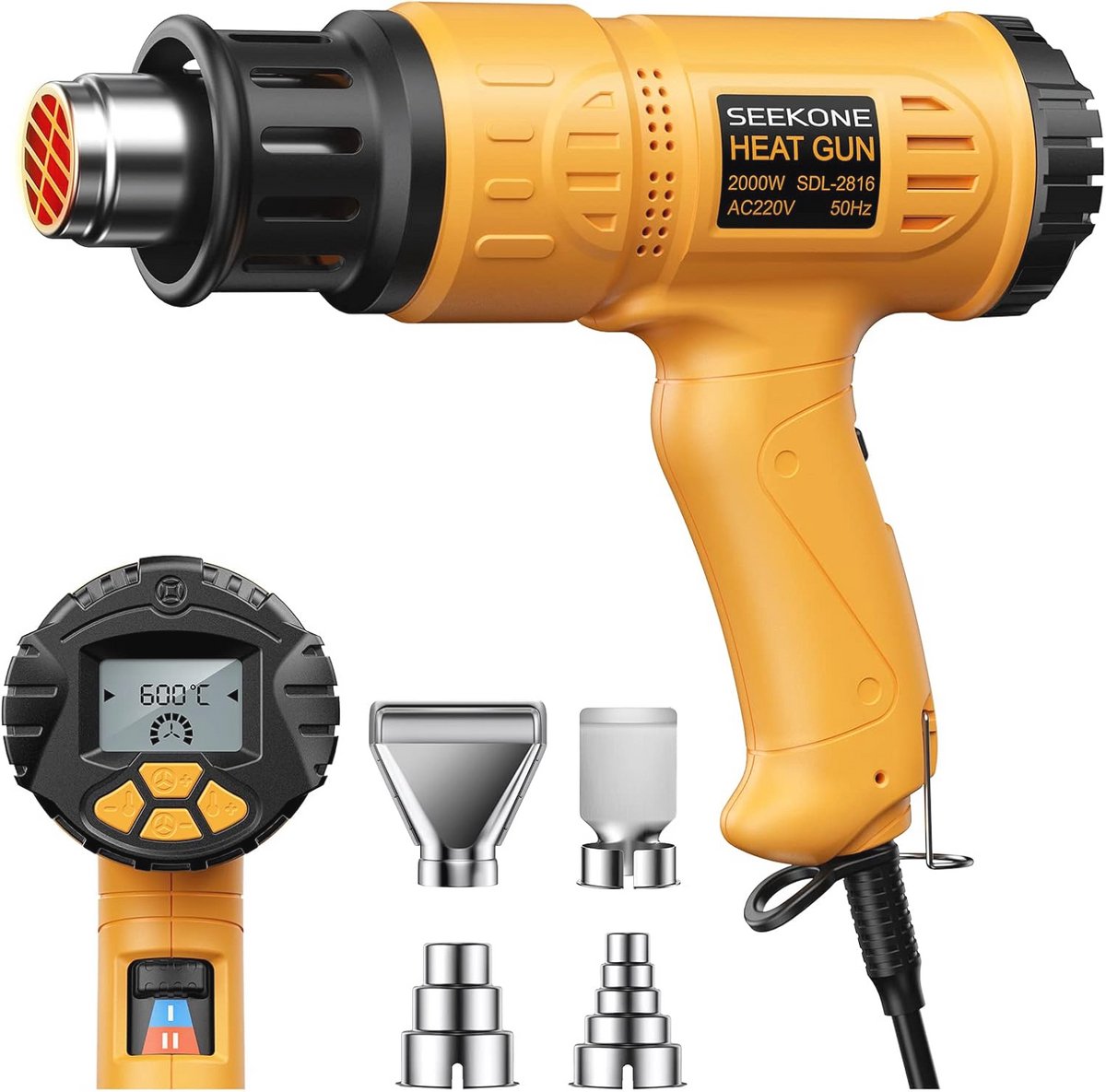 Professioneel Heteluchtpistool met Groot Digitaal LCD-Scherm - 2000W - 50℃ - 600℃ - Industriële Heteluchtpistoolset - Variabele Temperatuurregeling - Inschakelgeheugen - ℃-℉ Conversie