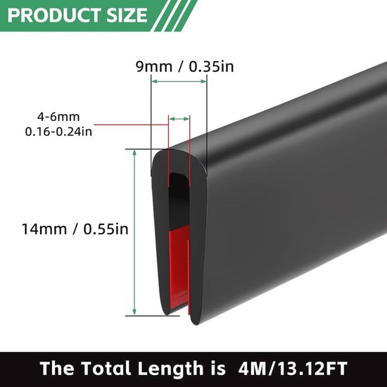 Protection Des Bords Autocollante WZERHO 3,5m X 8mm - Caoutchouc EPDM Profil U - Noir