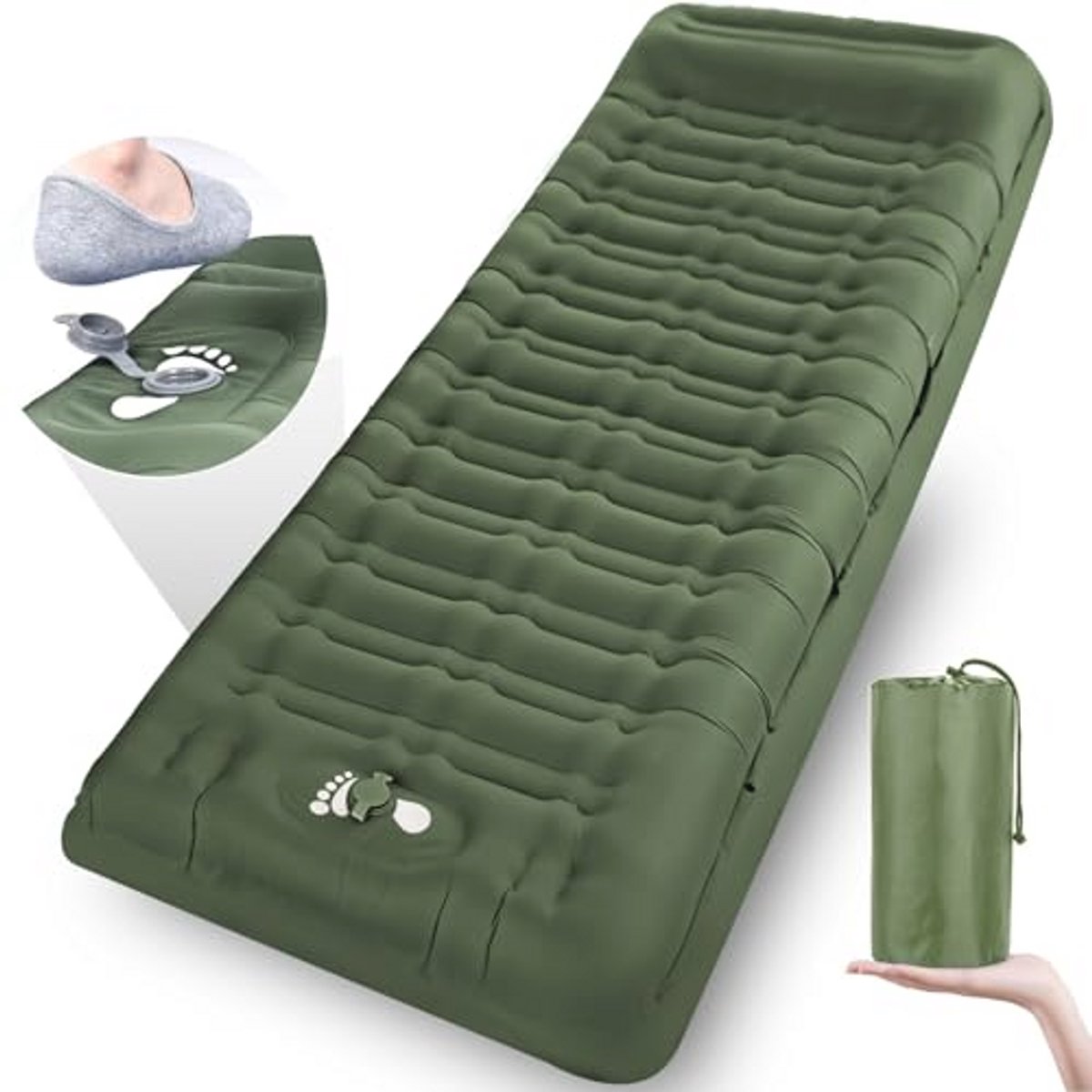 Zelfopblazende Campingmat, 12 cm Dikke Ultrazachte Slaapmat voor Buiten, Lichtgewicht Opblaasbaar Luchtmatras met Voetpomp en Kussen