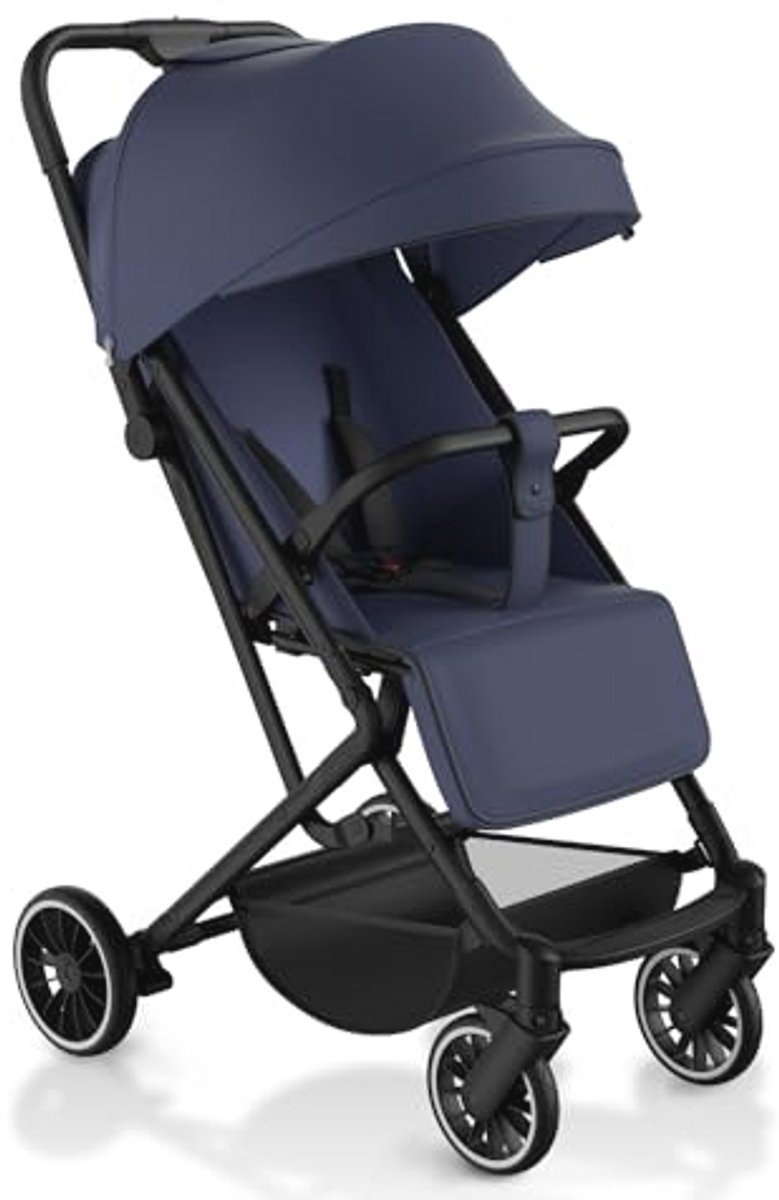 HaShow Kinderwagen, compacte buggy, zwart, kan in vliegtuigen worden genomen, met verstelbare rugleuning en opbergmand, voor 0-3 kinderen