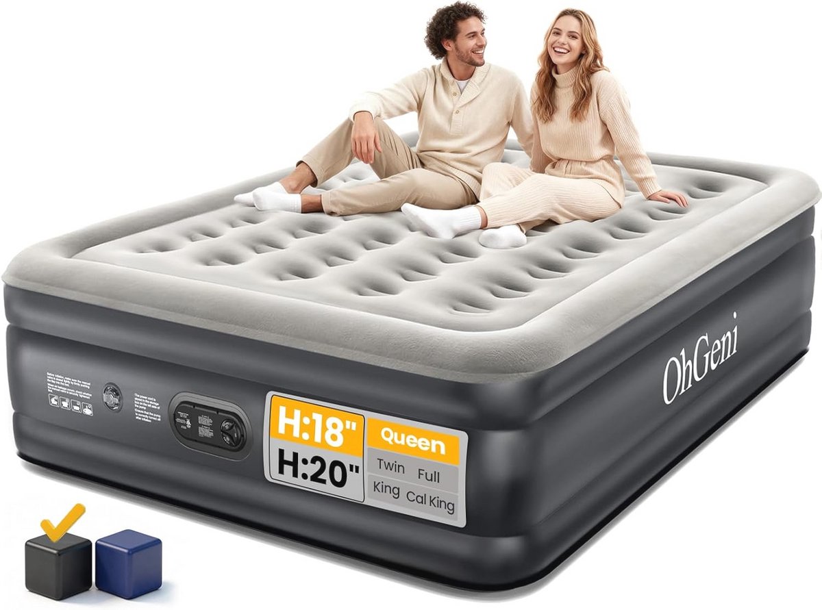 Luchtmatras met Ingebouwde Pomp - Opblaasbaar en Draagbaar - 18 cm Verhoogd Comfort - Perfect voor Kamperen en Thuis