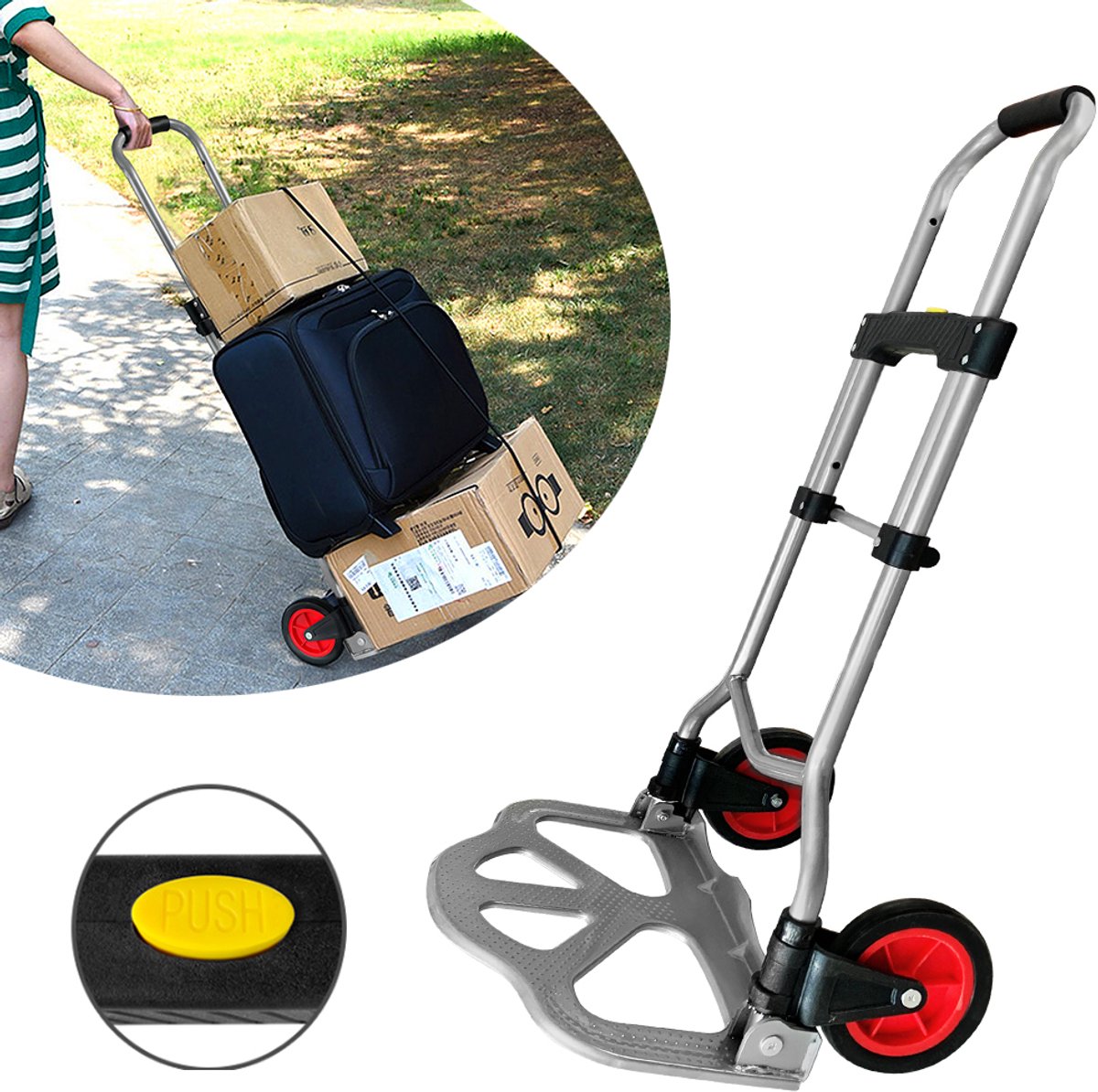 Opvouwbare transportkar Steekwagen Rugzak Stapelkar Handkar Trolley Bagagewagen met in hoogte verstelbare handgreep, belastbaar tot 60 kg