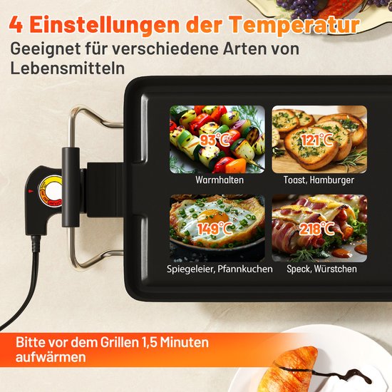 COSTWAY Teppanyaki Grill 1800 W, elektrische grillplaat, anti-aanbaklaag, tafelgrill met instelbare temperatuur, thermostaat en vetopvangschaal, elektrische grill voor binnen en buiten, 100 cm — afbeelding 4