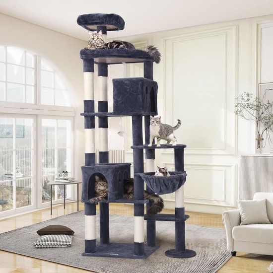 Globlazer Kattenboom Hoek Hoog 168 cm met 3 Kattenhuis, Grote Gevoerde