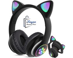 Draadloze Bluetooth Koptelefoon met FM, MP3 & LED Kattenoren–bluetooth koptelefoon–bluetooth headset– Draadloze Koptelefoon voor Kinderen–Led Verlichting –Katten Oortjes–zwart–55640