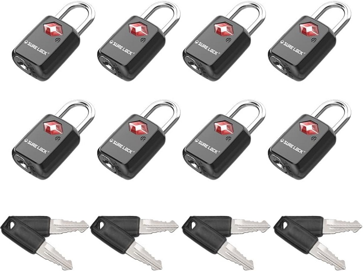 TSA Goedgekeurde Mini Bagagesloten voor Reizen - Sleutelslot met Stalen Beugel, Set van 8