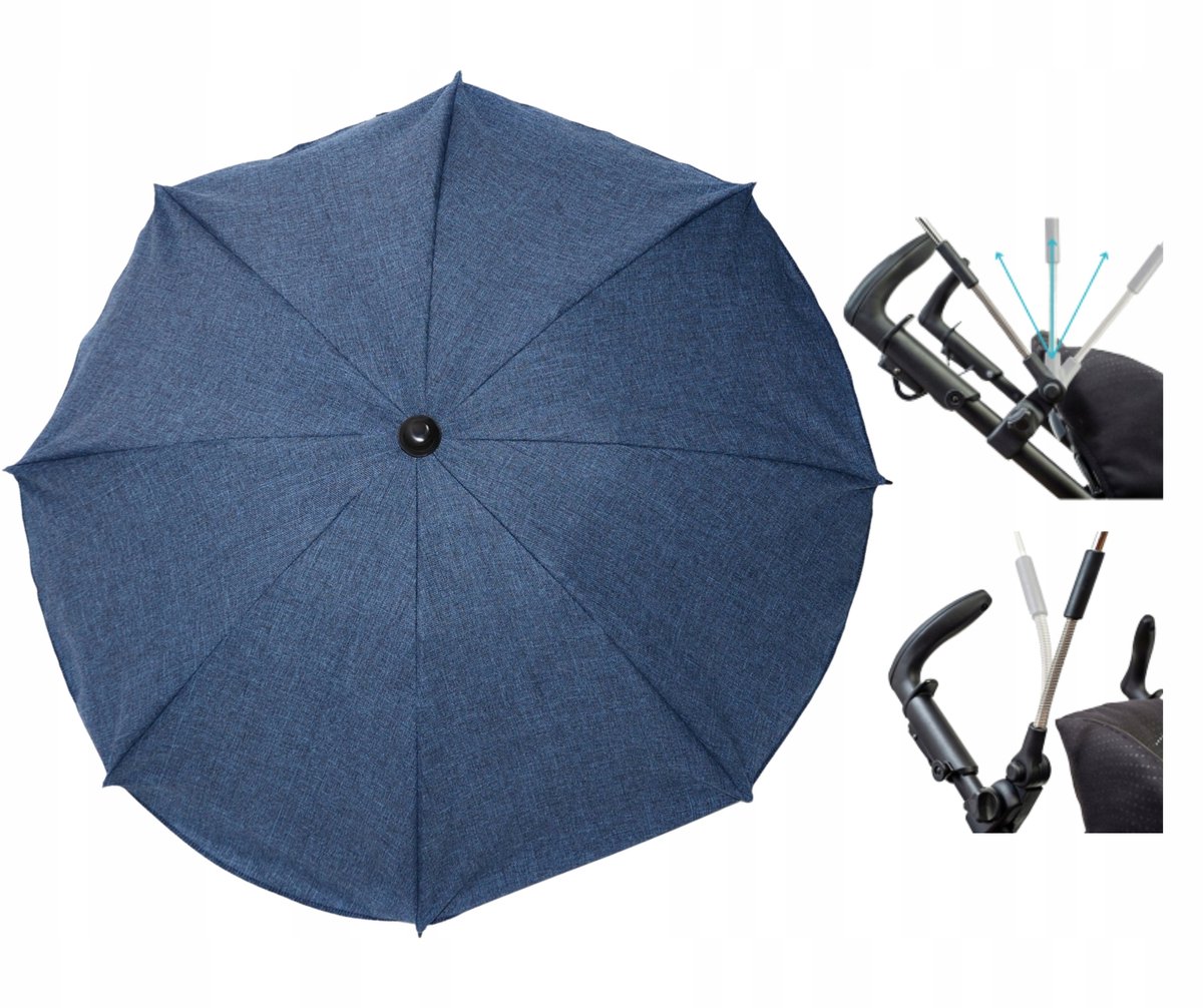 Parasol Kinderwagen Navy Blauw UV50+ 75cm - Bescherming Tegen Zon & Regen