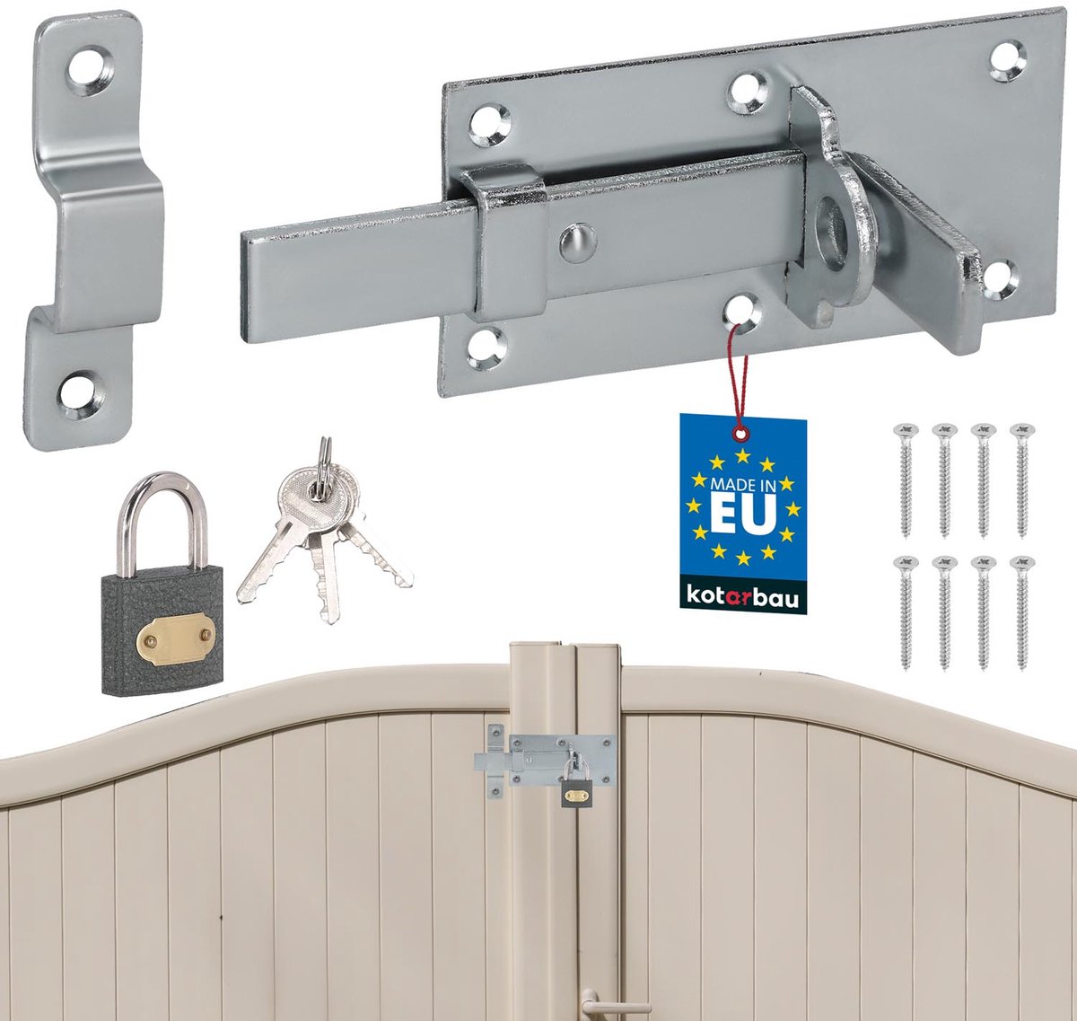 Kotarbau Serie - Stalen Schuifgrendel - 100mm - Inclusief Hangslot - Corrosiebestendig