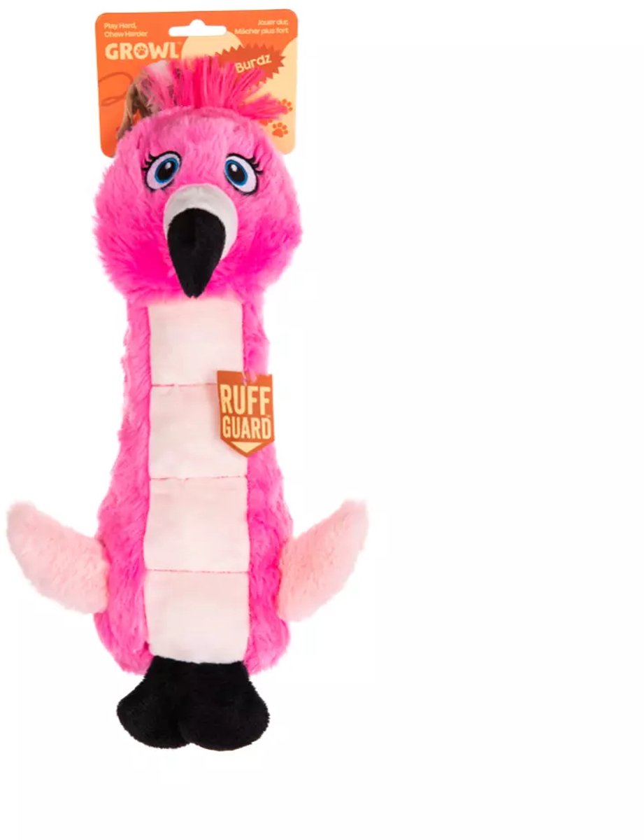 Growl Belly Burdz Hondenspeeltje met Pieper en Piepmat - Pluche Hondenknuffel - Kauwspeelgoed en Trektouw voor Alle Honden - Fione de Flamingo