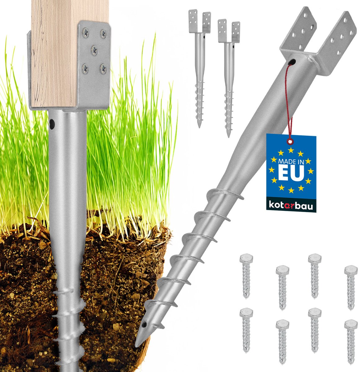 Kotarbau - Grondschroef Voetstuk - 81x710 mm - Verzinkt Staal - Set van 2
