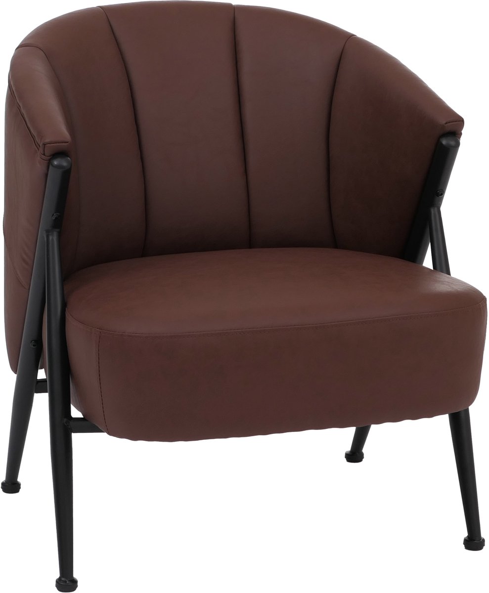 MCW Fauteuil MCW-P30, gestoffeerde fauteuil/cocktailfauteuil/clubfauteuil Lounge Chair Vintage Retro Industrial Metaal Kunstleer ~ roestrood
