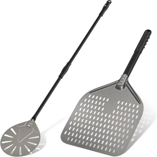 Geperforeerde pizzaschep, 30,5 cm pizzapeddel van hard geanodiseerd aluminium met lange afneembare handgreep voor het optillen van pizza's en gebakken goederen voor de oven, verpakkingslengte: 42 cm