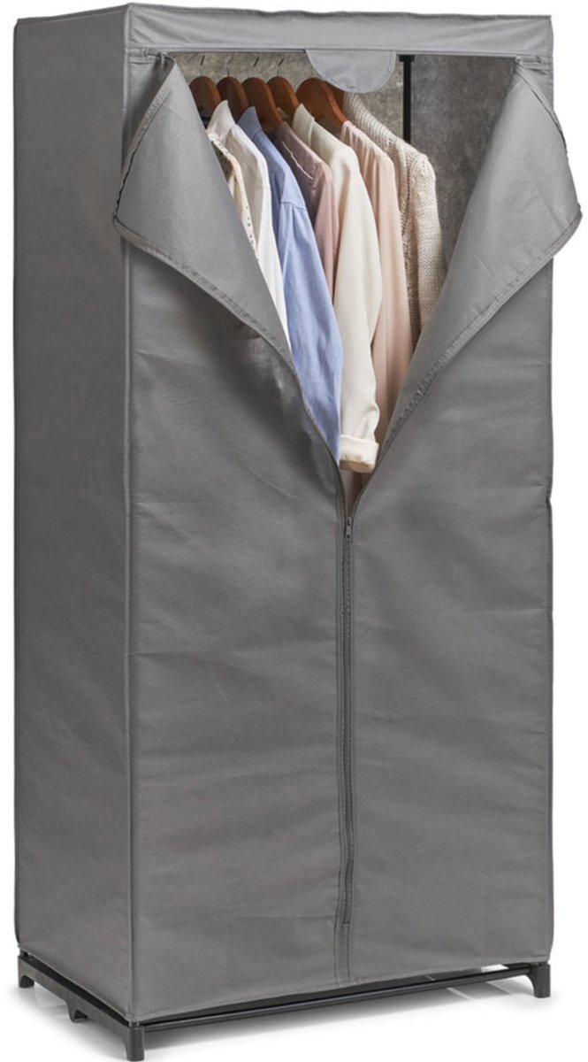 Zeller Mobiele kledingkast met 15x kleding hangers - enkele stang - kunststof - grijs - 50 x 160 x 75 cm van Zeller — afbeelding 3