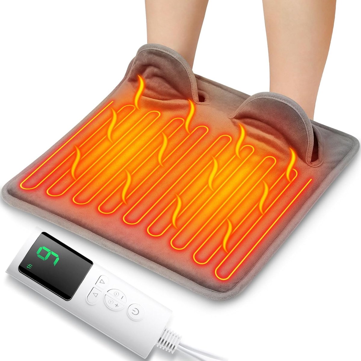 Elektrische verwarmde voetenwarmers voor mannen en vrouwen, verwarmde voetenkussens, elektrische voetenwarmers met lcd-scherm en 9 temperatuurinstellingen, verwarmde voetenwarmers voor onder bureau, kantoor en thuis (grijs)