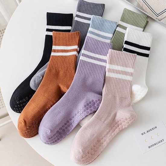 Sokken - 5 paar - Yoga Sokken - Pilates sokken - Yoga Sokken Antislip Dames - Noppen op de zool - Antislip Katoenen Sokken - Gripsokken Pilates Yogasokken - One size - voor Ballet, Dans, Workouts - 5 kleuren van Proworks — afbeelding 2