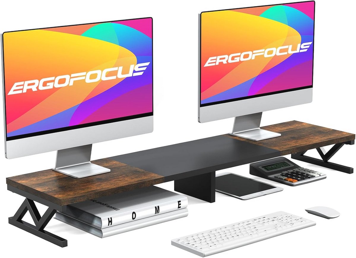 Houten Monitor Riser voor 2 Monitoren met Opbergfunctie - Stevige en Stijlvolle Monitor Stand