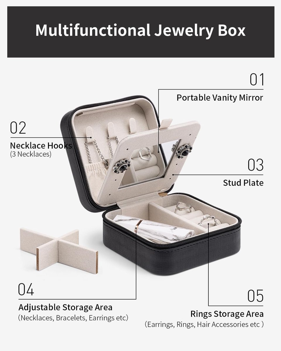 BOTC Sieradendoos - Sieraden Organiser met Spiegel - Cadeau voor Vrouwen en Meisjes - Zwart — cadeau in Sieraden - foto 2