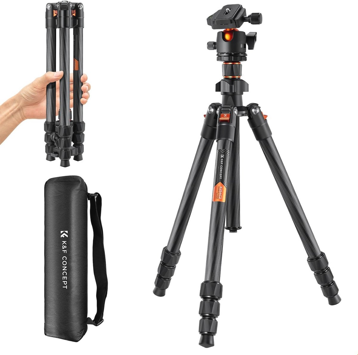 Lichtgewicht Carbon Vlecht Tripod 162 CM - Professionele Camera Statief met 360° Balhoofdkop