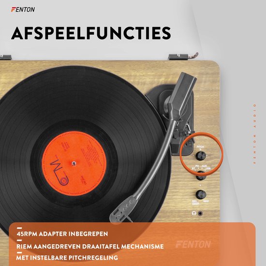Platenspeler Bluetooth (in/uit) - Fenton RP162LW - retro platenspeler met speakers (stereo) en mp3 speler - Hout (Lightwood) — afbeelding 5