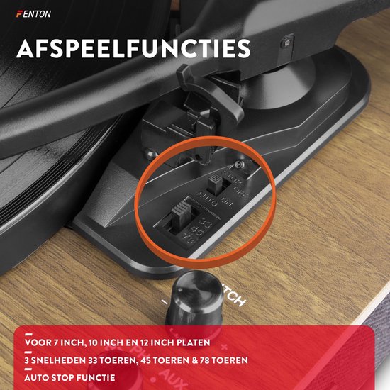 Platenspeler Bluetooth (in/uit) - Fenton RP162LW - retro platenspeler met speakers (stereo) en mp3 speler - Hout (Lightwood) — afbeelding 4
