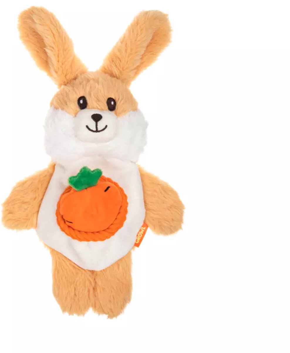 Growl Snackerz Hondenspeeltje met Pieper - Hondenknuffel met Snackspeeltje - Kauwspeelgoed en Trektouw voor Alle Honden - Bentley het Konijn