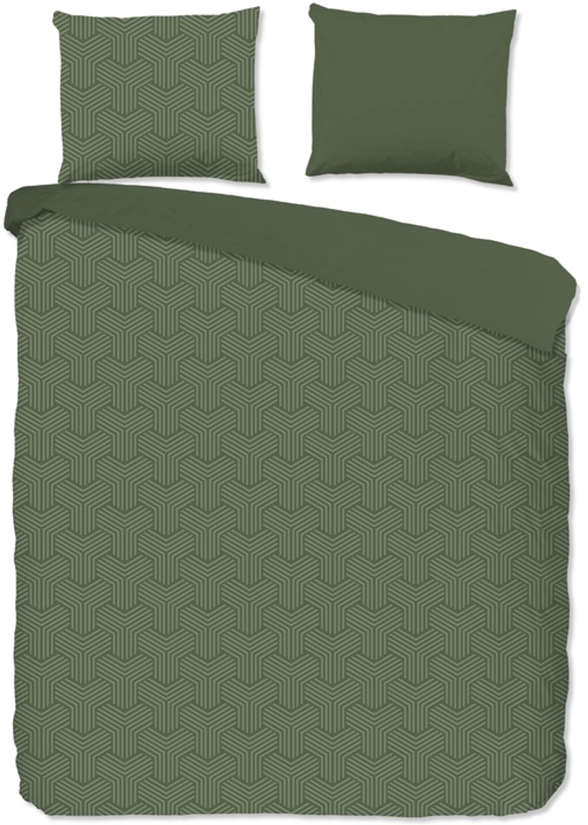 Pure dekbedovertrek geometrische print - Lits jumeaux 240x200/220 cm - Olijfgroen - Microvezel
