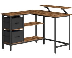 L Vormig Bureau Werktafel 105 x 115 x 89,5 cm Bruin Zwart Metaal Voor Thuiskantoor Kantoor Studiekamer Met 2 Ruime Lades Verstelbare Standaards 2 Verstelbare Opbergrekken Stevig Duurzaam Frame