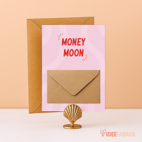 Ideefabriek - Geldkaart - Huwelijkscadeau Grappig - Wenskaarten - Geld Cadeau - Tegoedbon - Waardebon - Bruiloft Kaart - Money Moon - A6 - 3 stuks met enveloppen