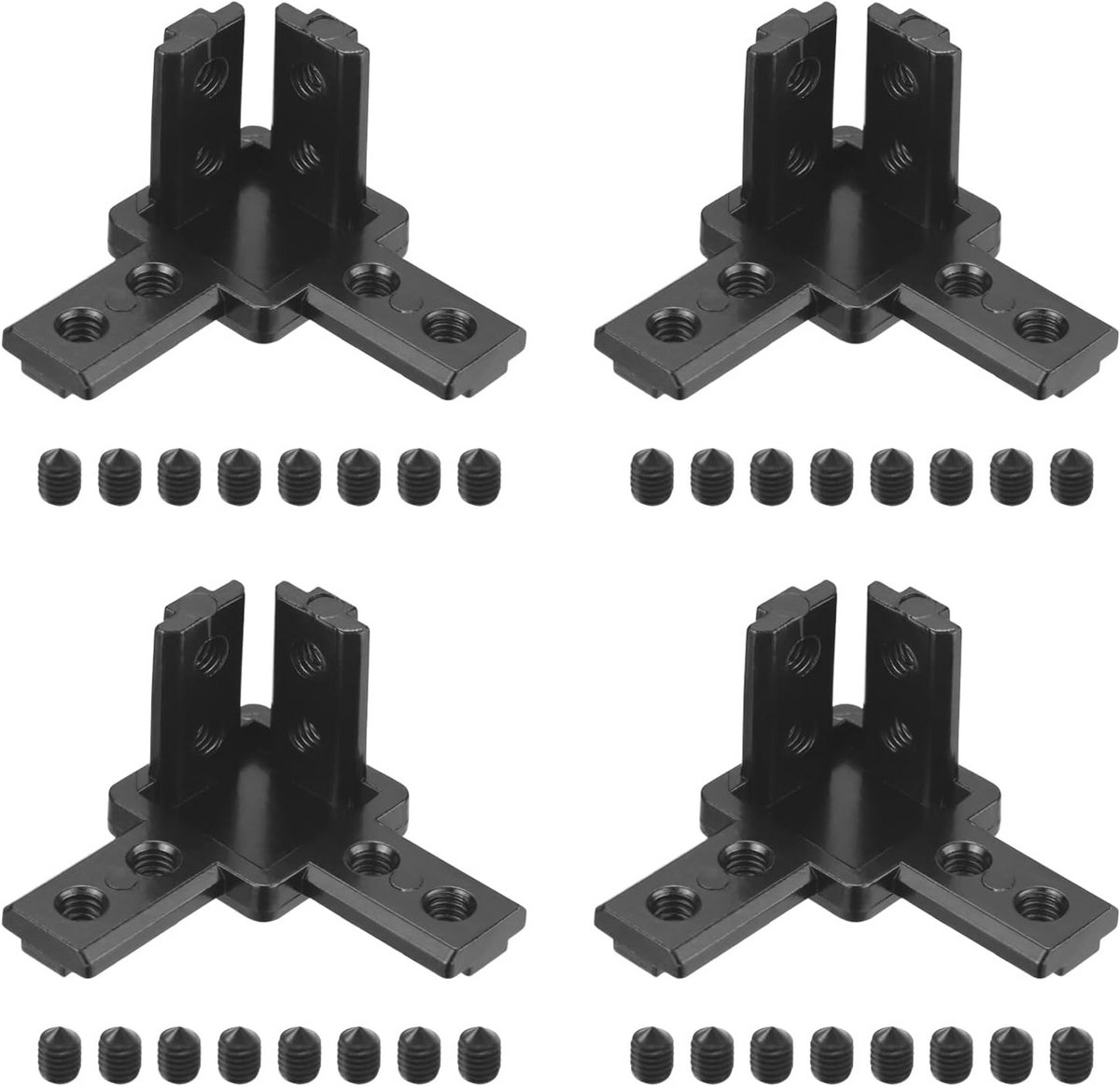 4 Stuks 3-weg Aluminium Hoekverbinders M6 Gleuf 8 mm voor Aluminium Profiel 3030 - Zwart