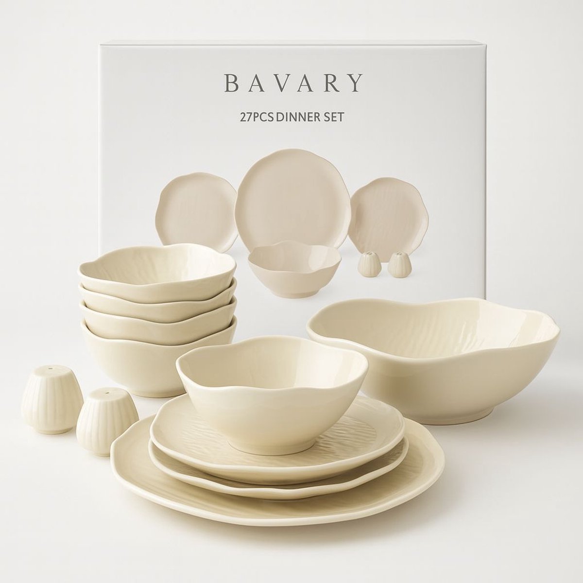 Bone China dinerset, porseleinen wit servies Keuken eetkamer ronde servies combinatieset met graanschalen Dessertborden en soepborden (58 stuks servies voor 8 personen) (58 stuks servies voor 8 person