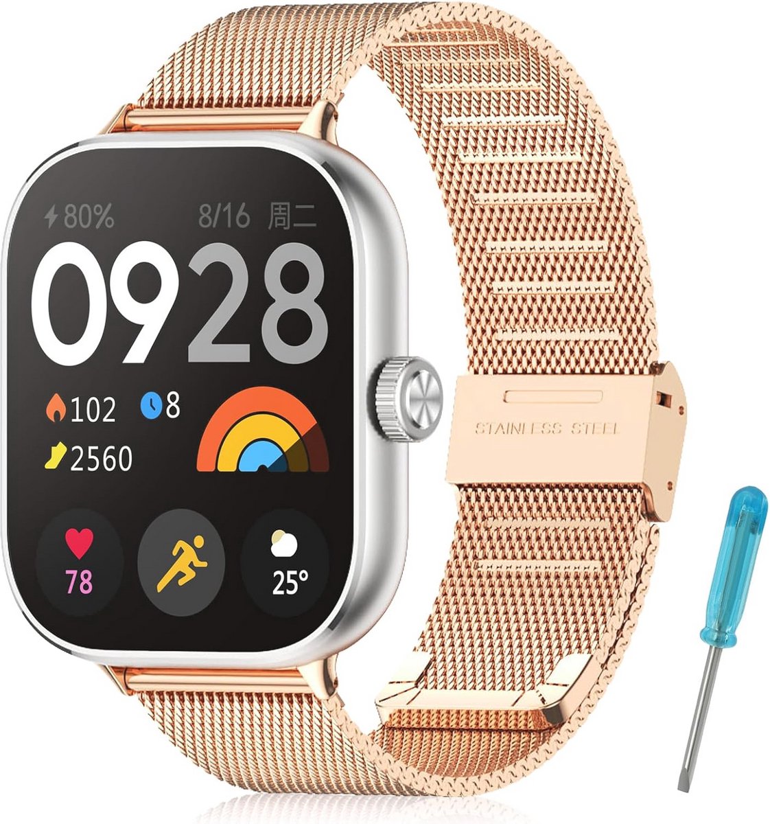 Instelbare reservearmband voor smartwatches, dual magnetisch, roestvrij staal, zwart