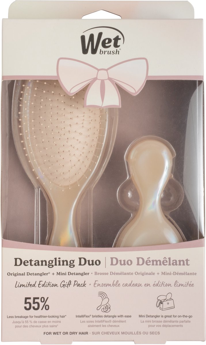 WetBrush Original Detangler Duo Giftset Cream – 2 Ontwarrende Haarborstels – Voor Nat & Droog Haar – Ultra Zachte IntelliFlex® Borstelharen – Vermindert Haarbreuk & Beschadiging – Voor Elk Haartype – Limited Edition – Perfect Cadeau