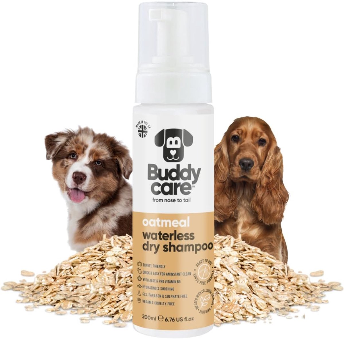 Buddycare droogshampoo voor honden Oatmeal 200ml